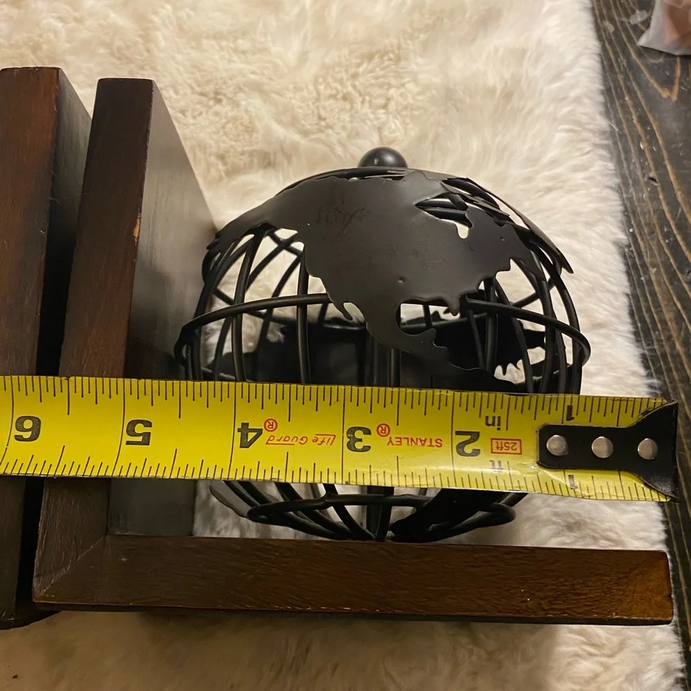 Pier 1 Imports, Vintage Wood/Metal World Globe Bookends. Set of 2.